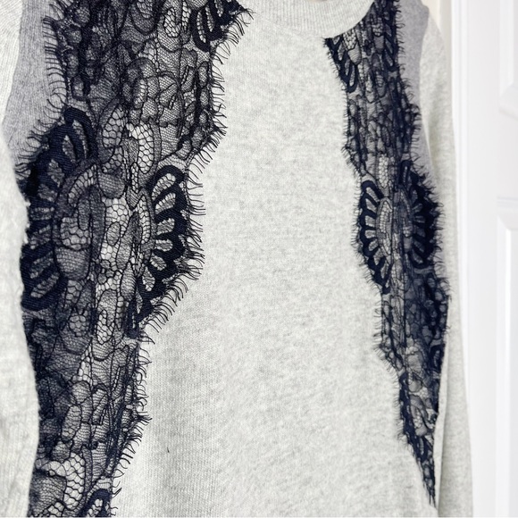 J Crew Grey Crew Neck Sweater with Black Lace Detail - Picture 6 of 7